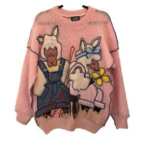 Vashti Difference‎ Sheep Mohair Sweater Womens OS Pink Excellent Vintage NZ Knit